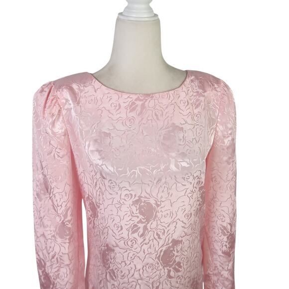 Vintage 80s Diane Von Furstenberg Light Pink Satin Floral Drop Waist Party Dress - Picture 2 of 5